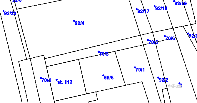 Parcela st. 70/3 v KÚ Honětice, Katastrální mapa