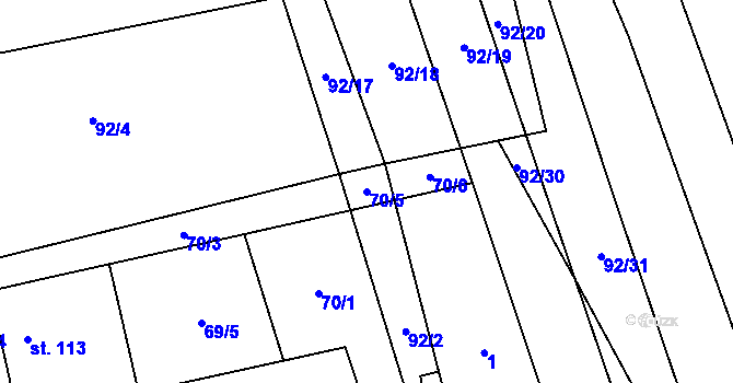 Parcela st. 70/5 v KÚ Honětice, Katastrální mapa