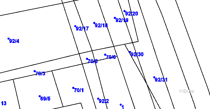 Parcela st. 70/6 v KÚ Honětice, Katastrální mapa