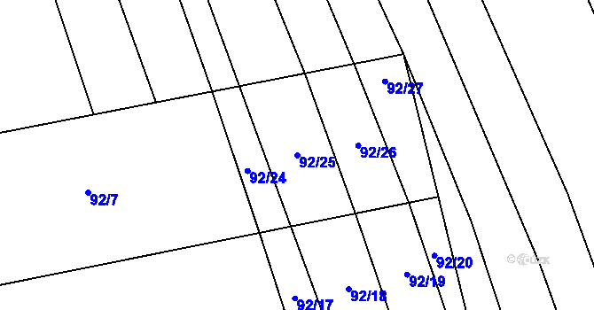 Parcela st. 92/25 v KÚ Honětice, Katastrální mapa