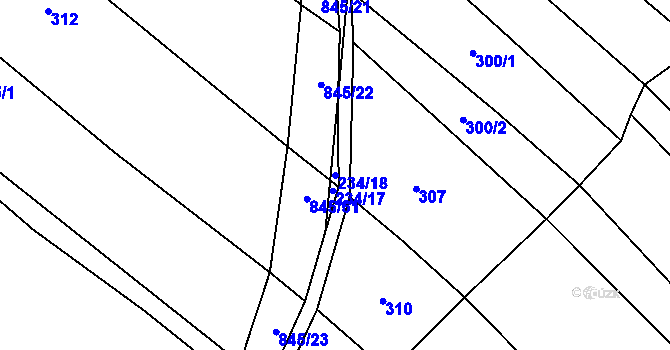 Parcela st. 234/18 v KÚ Honětice, Katastrální mapa