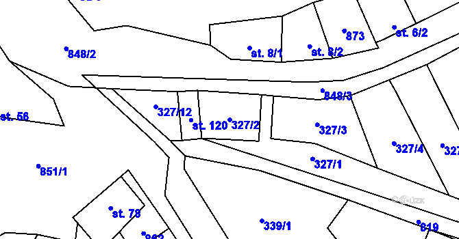 Parcela st. 327/2 v KÚ Honětice, Katastrální mapa