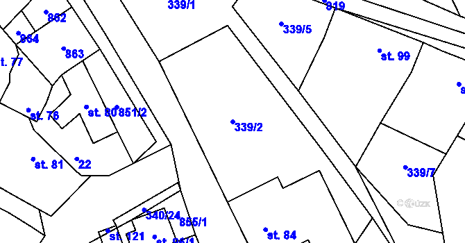 Parcela st. 339/2 v KÚ Honětice, Katastrální mapa