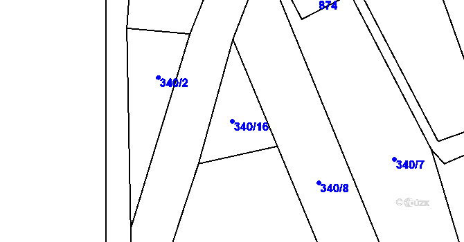 Parcela st. 340/16 v KÚ Honětice, Katastrální mapa