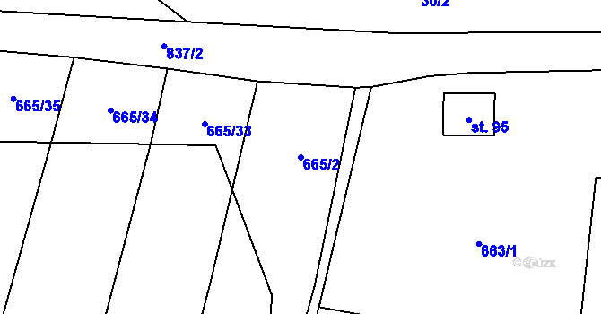 Parcela st. 665/2 v KÚ Honětice, Katastrální mapa