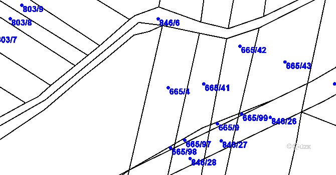 Parcela st. 665/4 v KÚ Honětice, Katastrální mapa