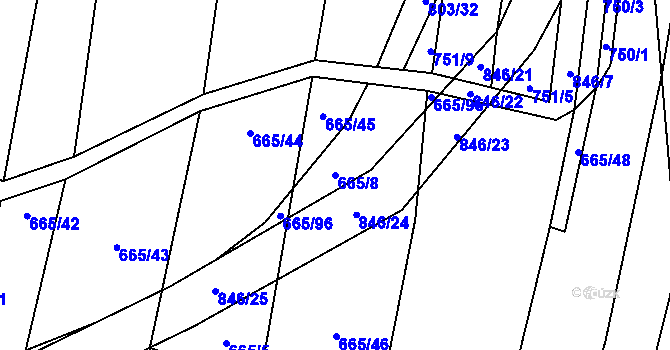 Parcela st. 665/8 v KÚ Honětice, Katastrální mapa
