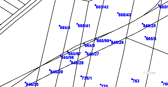 Parcela st. 665/9 v KÚ Honětice, Katastrální mapa