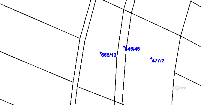 Parcela st. 665/13 v KÚ Honětice, Katastrální mapa