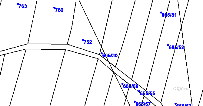 Parcela st. 665/30 v KÚ Honětice, Katastrální mapa