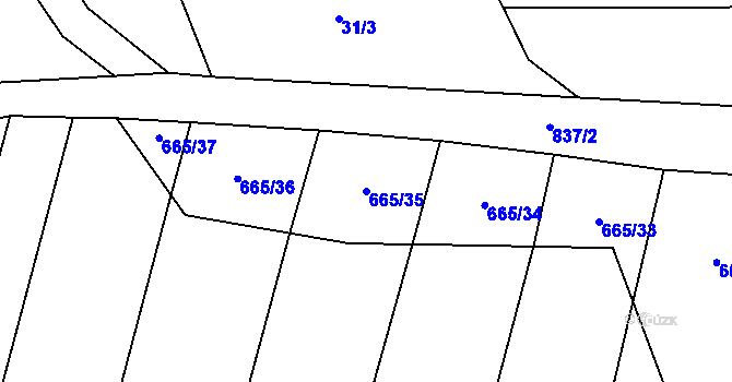 Parcela st. 665/35 v KÚ Honětice, Katastrální mapa