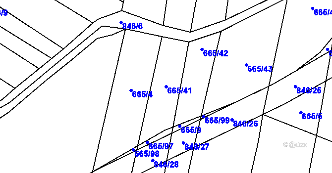 Parcela st. 665/41 v KÚ Honětice, Katastrální mapa
