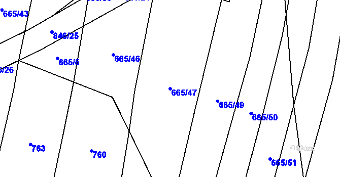 Parcela st. 665/47 v KÚ Honětice, Katastrální mapa