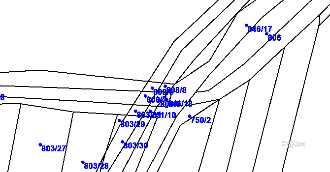 Parcela st. 808/8 v KÚ Honětice, Katastrální mapa