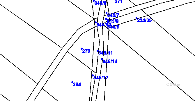 Parcela st. 845/11 v KÚ Honětice, Katastrální mapa