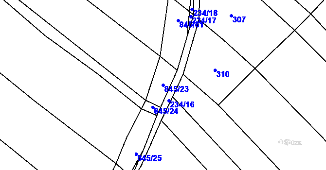 Parcela st. 845/23 v KÚ Honětice, Katastrální mapa