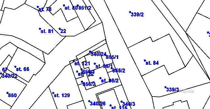 Parcela st. 855/1 v KÚ Honětice, Katastrální mapa
