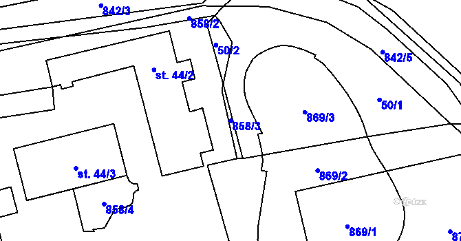 Parcela st. 858/3 v KÚ Honětice, Katastrální mapa