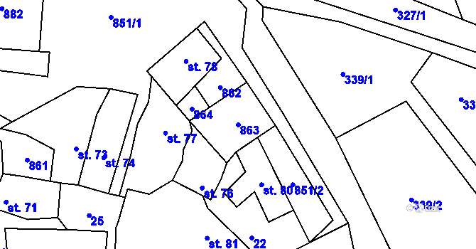 Parcela st. 863 v KÚ Honětice, Katastrální mapa