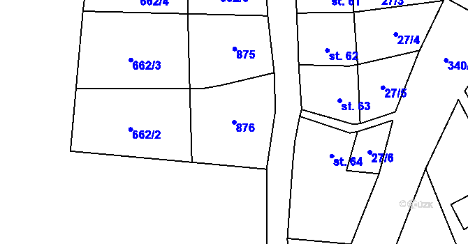 Parcela st. 876 v KÚ Honětice, Katastrální mapa