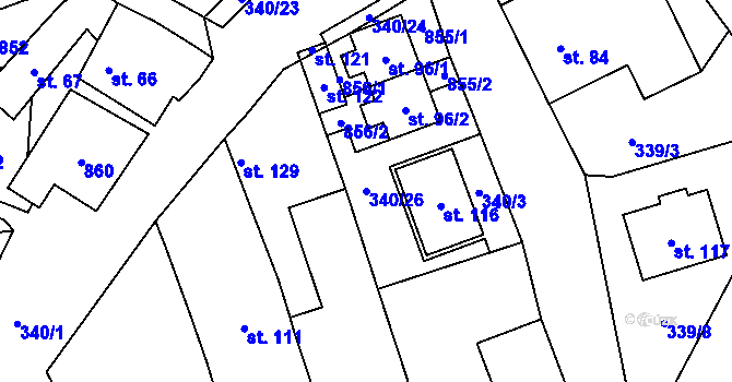 Parcela st. 340/26 v KÚ Honětice, Katastrální mapa