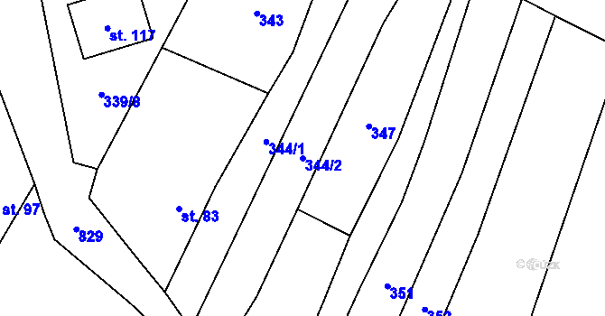 Parcela st. 344/2 v KÚ Honětice, Katastrální mapa