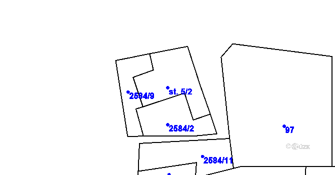 Parcela st. 5/2 v KÚ Honezovice, Katastrální mapa