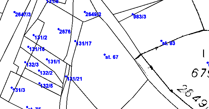 Parcela st. 67 v KÚ Honezovice, Katastrální mapa