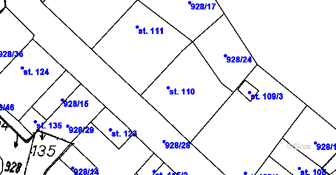 Parcela st. 110 v KÚ Honezovice, Katastrální mapa