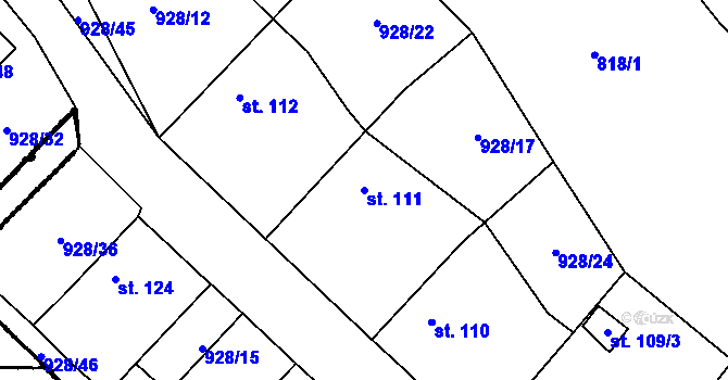 Parcela st. 111 v KÚ Honezovice, Katastrální mapa