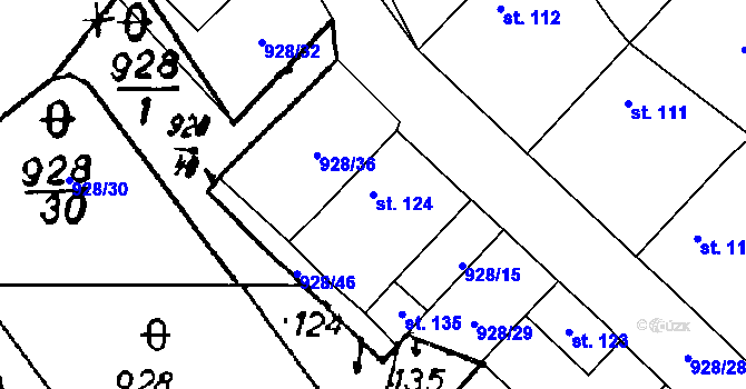 Parcela st. 124 v KÚ Honezovice, Katastrální mapa