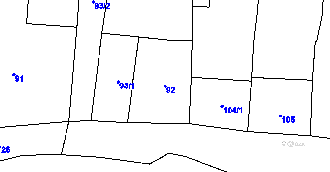 Parcela st. 92 v KÚ Honezovice, Katastrální mapa