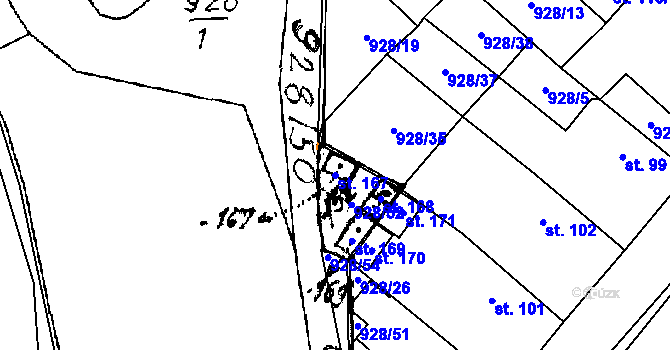 Parcela st. 167 v KÚ Honezovice, Katastrální mapa