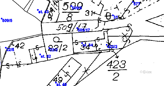 Parcela st. 34 v KÚ Hradišťany, Katastrální mapa