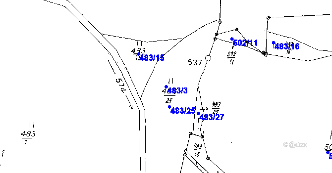 Parcela st. 483/3 v KÚ Hradišťany, Katastrální mapa