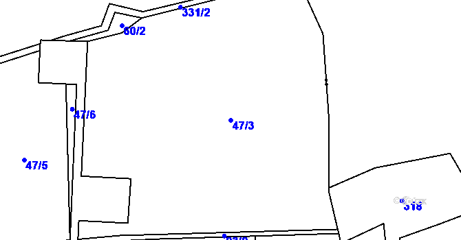 Parcela st. 47/3 v KÚ Malý Háj, Katastrální mapa
