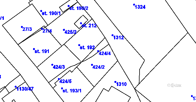 Parcela st. 424/4 v KÚ Nová Ves u Křimova, Katastrální mapa