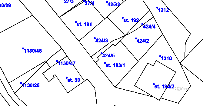 Parcela st. 424/5 v KÚ Nová Ves u Křimova, Katastrální mapa