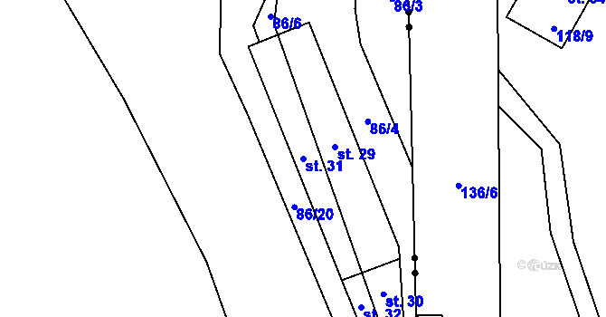 Parcela st. 31 v KÚ Jilmová, Katastrální mapa