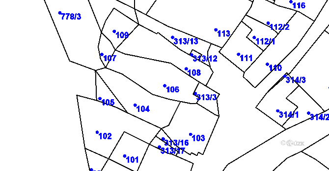 Parcela st. 106 v KÚ Horákov, Katastrální mapa