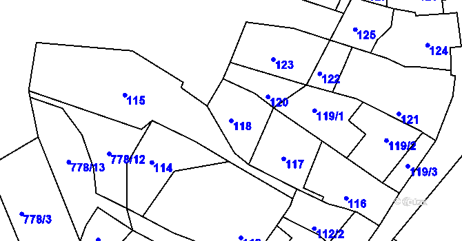 Parcela st. 118 v KÚ Horákov, Katastrální mapa