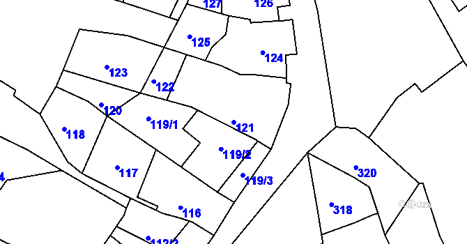 Parcela st. 121 v KÚ Horákov, Katastrální mapa