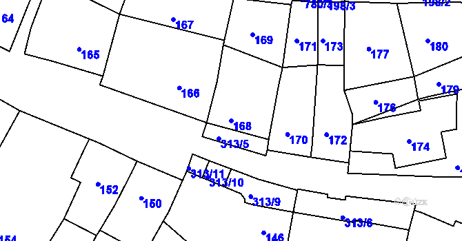 Parcela st. 168 v KÚ Horákov, Katastrální mapa