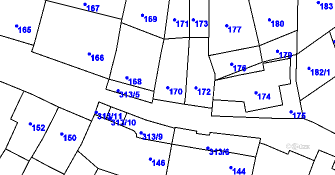 Parcela st. 170 v KÚ Horákov, Katastrální mapa