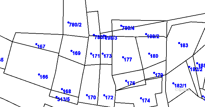 Parcela st. 173 v KÚ Horákov, Katastrální mapa