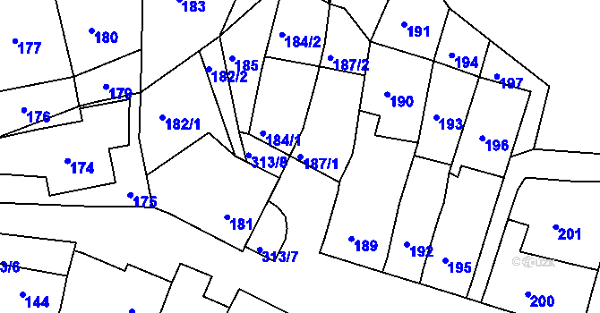 Parcela st. 187/1 v KÚ Horákov, Katastrální mapa
