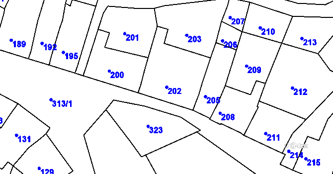 Parcela st. 202 v KÚ Horákov, Katastrální mapa