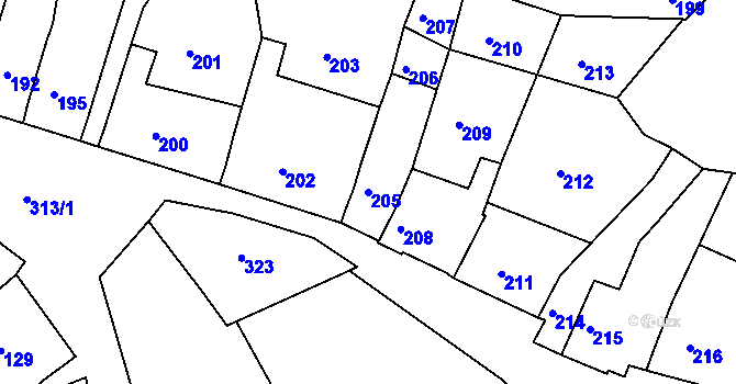 Parcela st. 205 v KÚ Horákov, Katastrální mapa