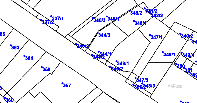Parcela st. 344/1 v KÚ Horákov, Katastrální mapa