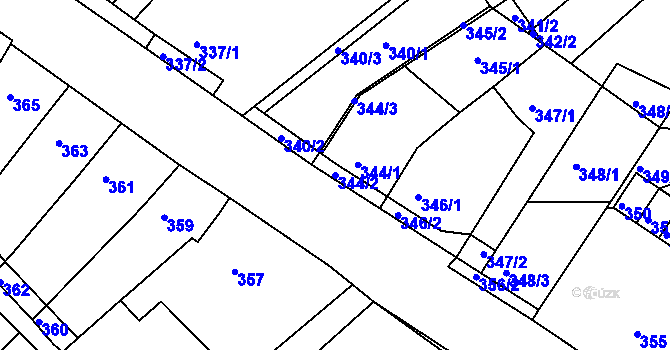 Parcela st. 344/2 v KÚ Horákov, Katastrální mapa